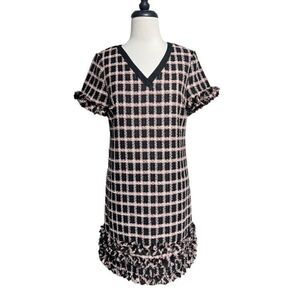 CeCe Short Sleeve Pink & Black Plaid Nubby Dress Size 2